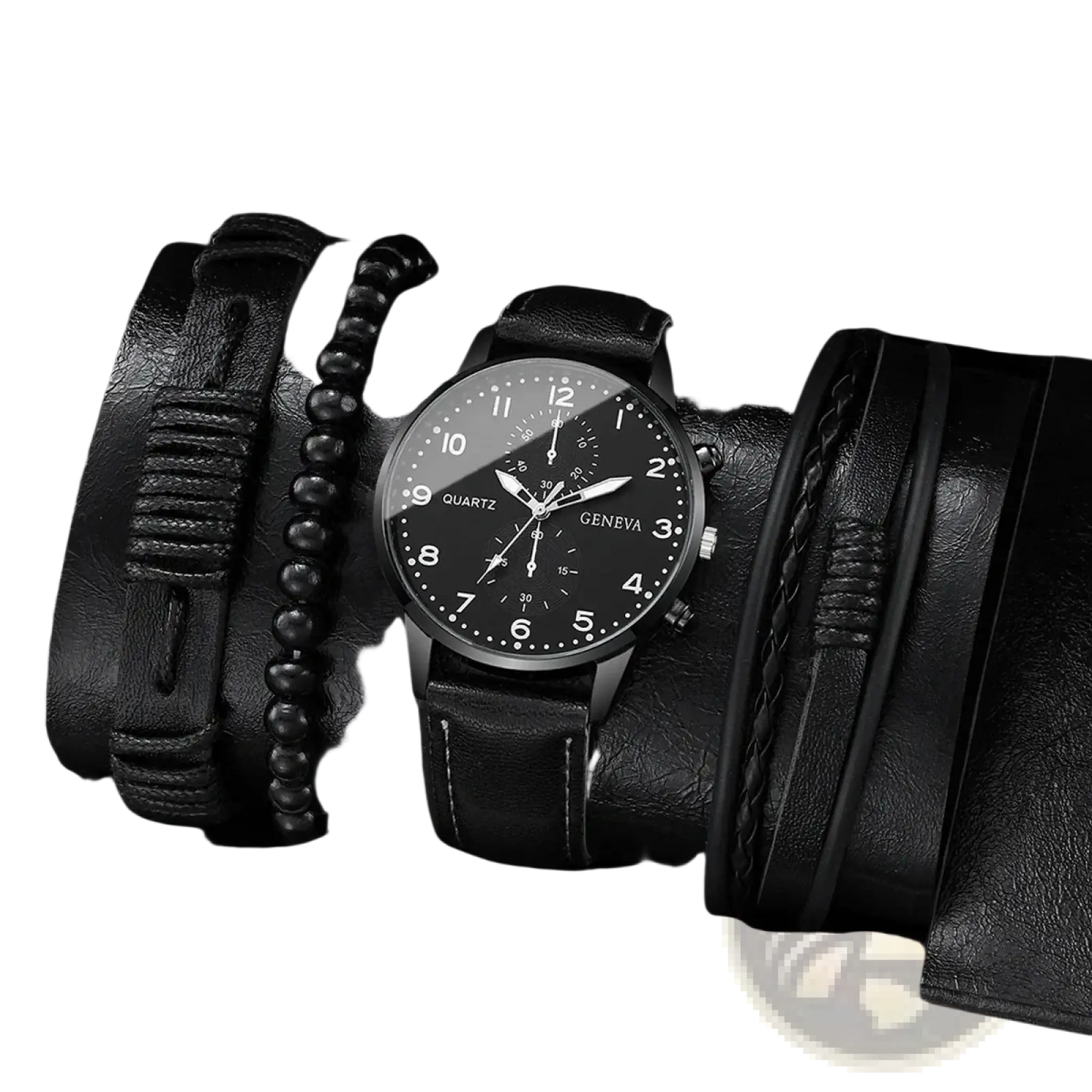 Geneva Men Black Leather Quartz Dress Watch