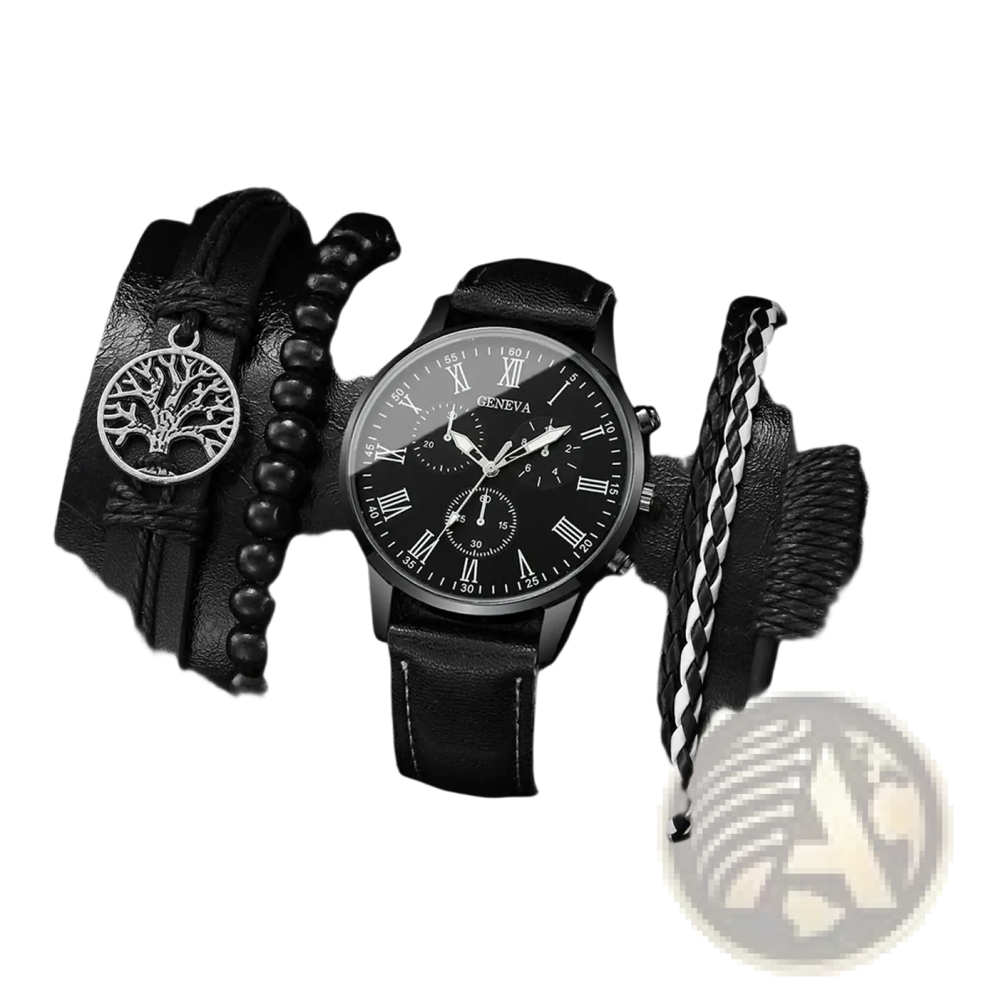 Geneva Men Black Leather Quartz Dress Watch