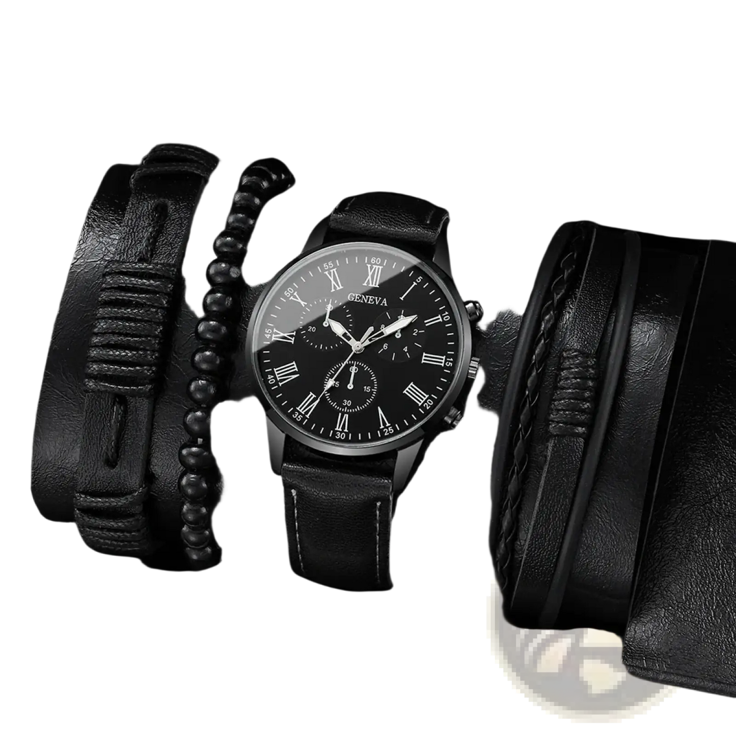 Geneva Men Black Leather Quartz Dress Watch