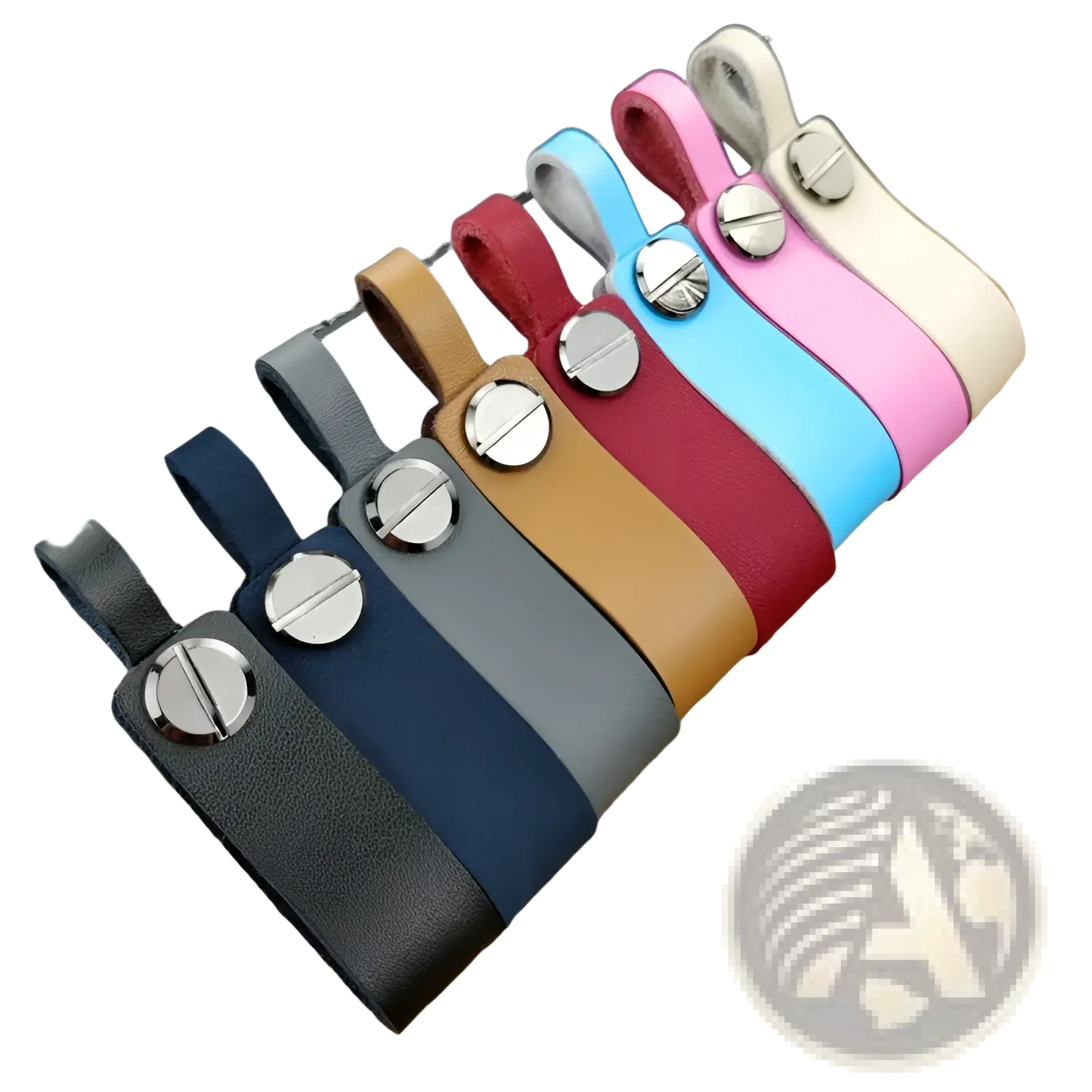 Genuine Leather Car Keychain and Metal Key Ring Set