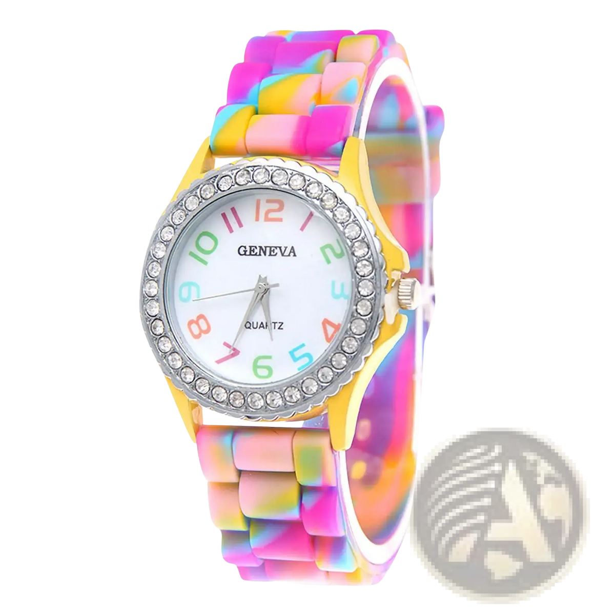 Girls Crystal Bling Rainbow Silicone Watch