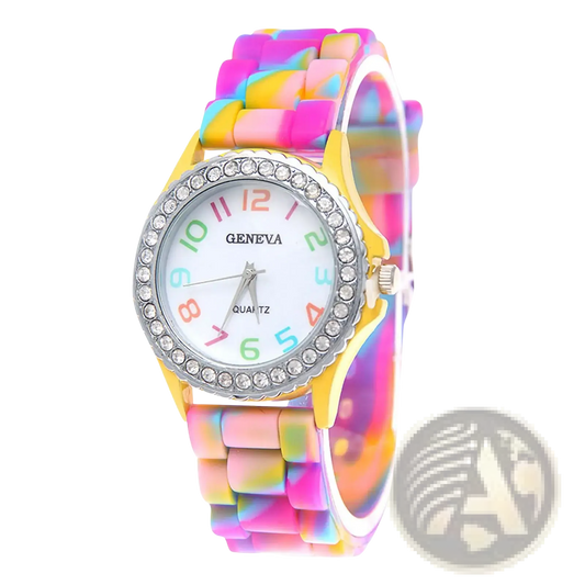 Girls Crystal Bling Rainbow Silicone Watch