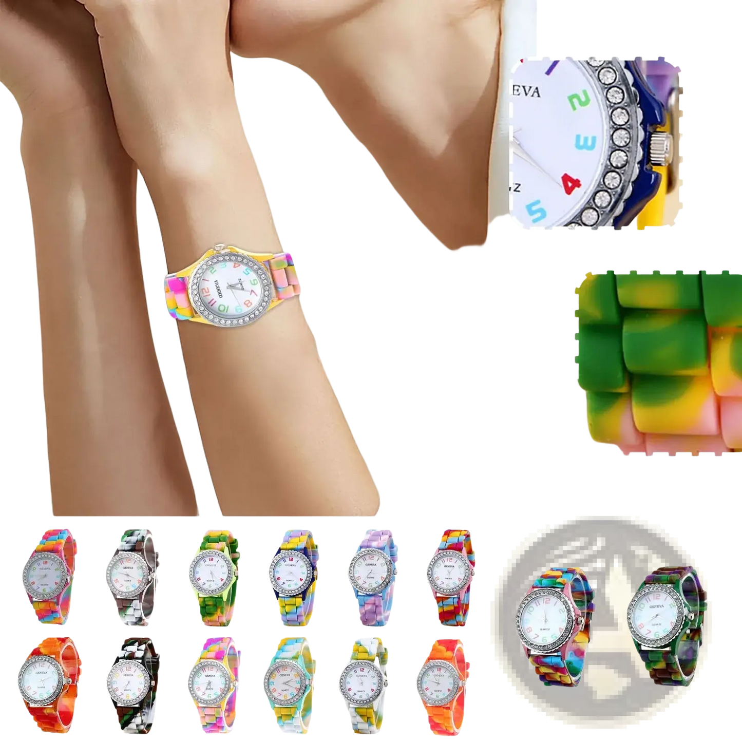 Girls Crystal Bling Rainbow Silicone Watch