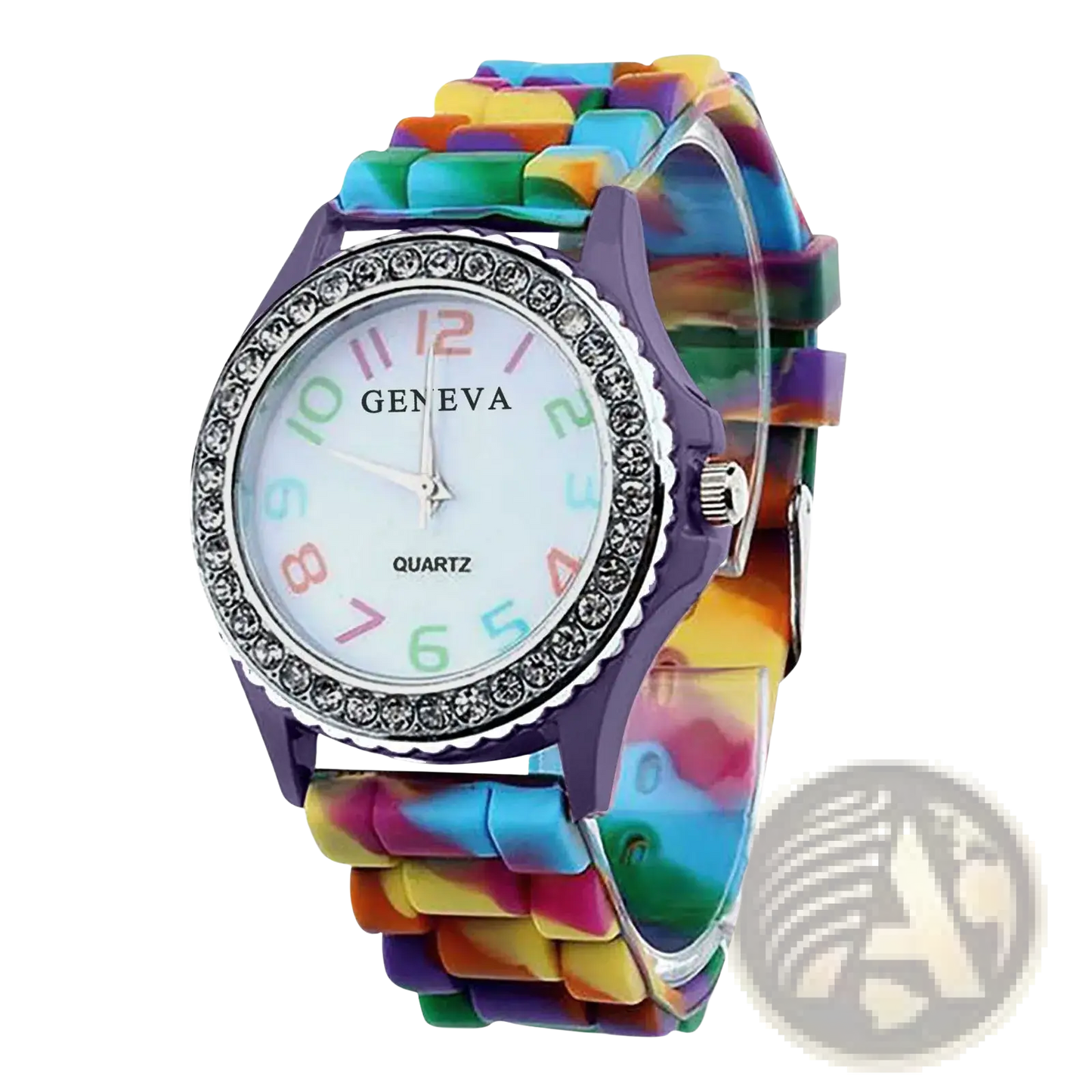 Girls Crystal Bling Rainbow Silicone Watch
