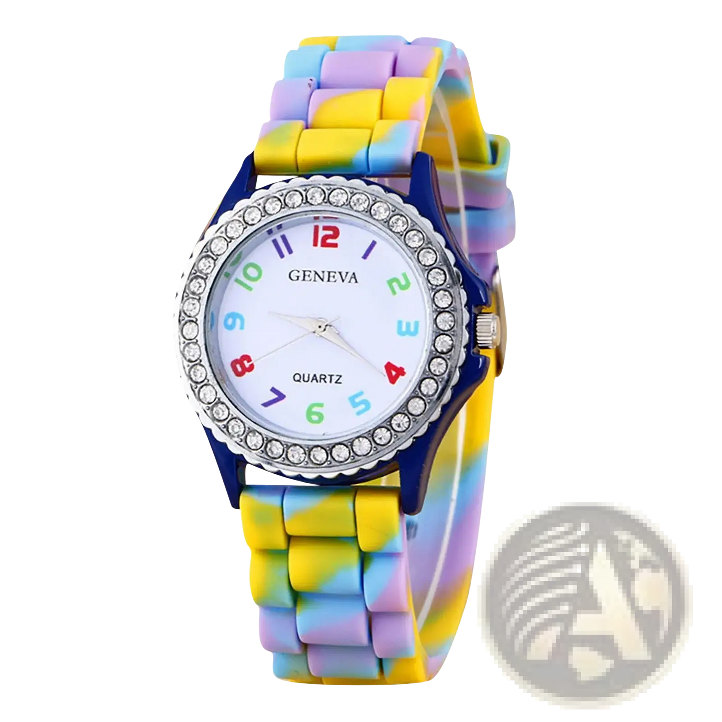 Girls Crystal Bling Rainbow Silicone Watch