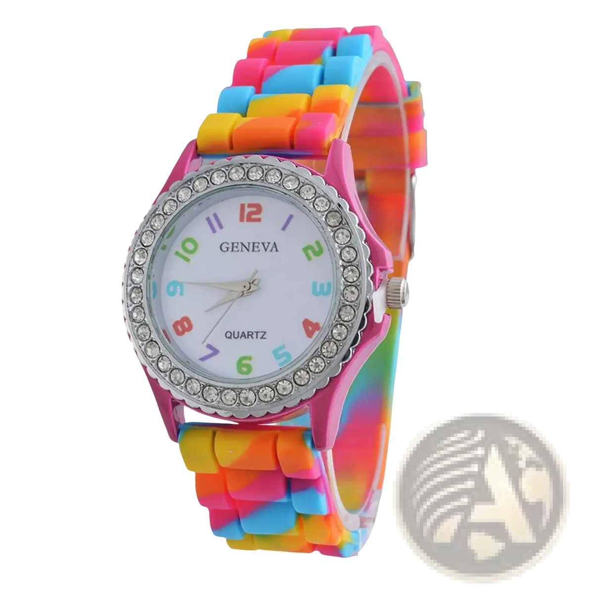 Girls Crystal Bling Rainbow Silicone Watch