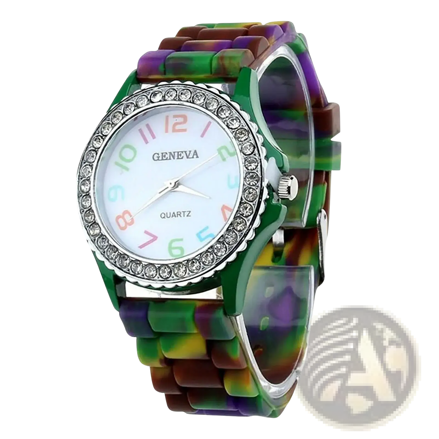 Girls Crystal Bling Rainbow Silicone Watch