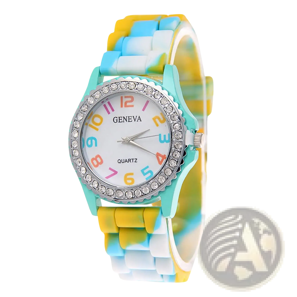 Girls Crystal Bling Rainbow Silicone Watch