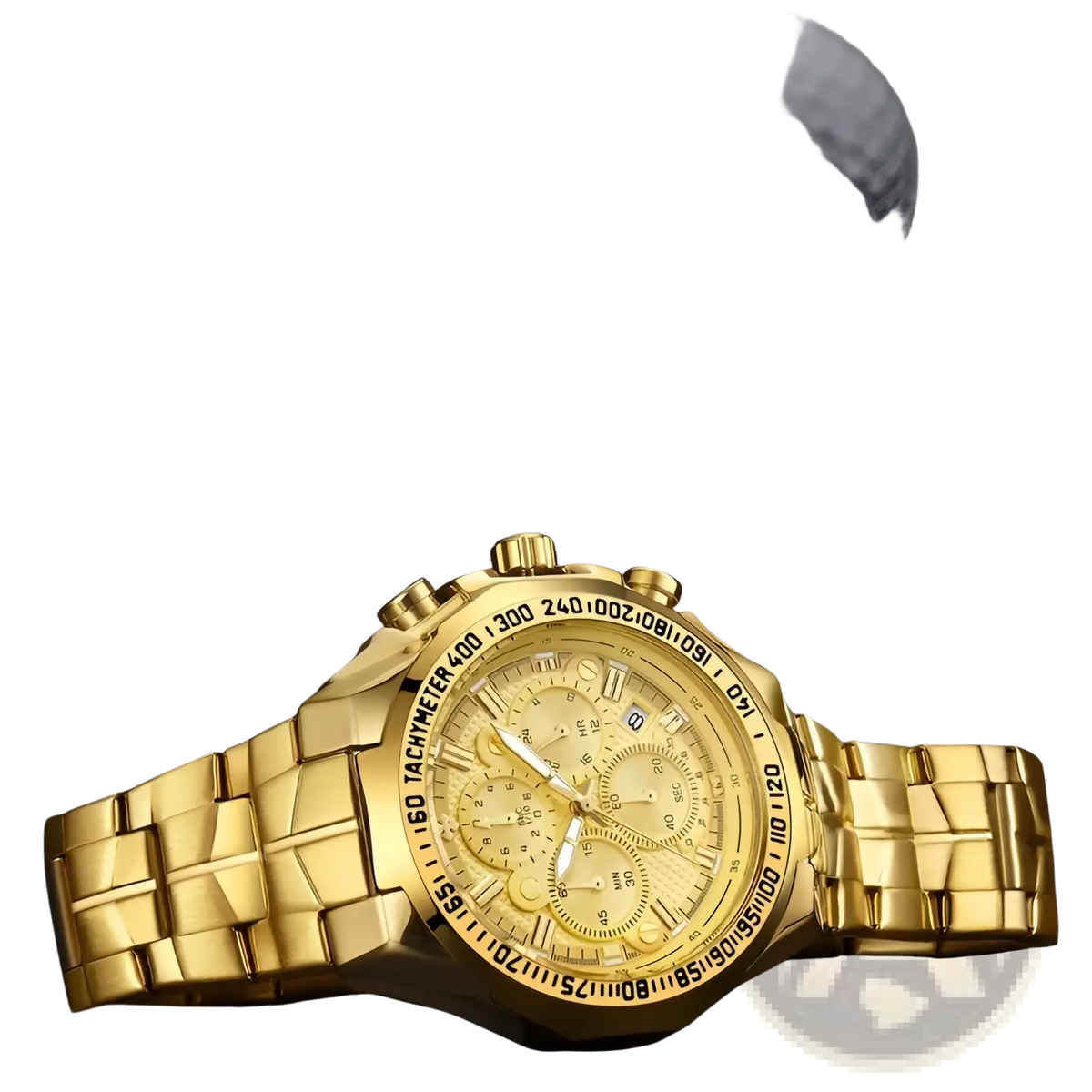 Gold Chronograph Watch Men Stainless Steel Luxury Timepiece