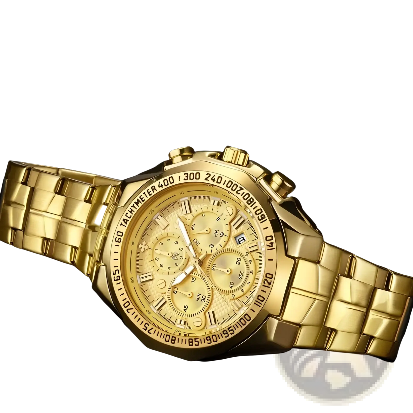 Gold Chronograph Watch Men Stainless Steel Luxury Timepiece