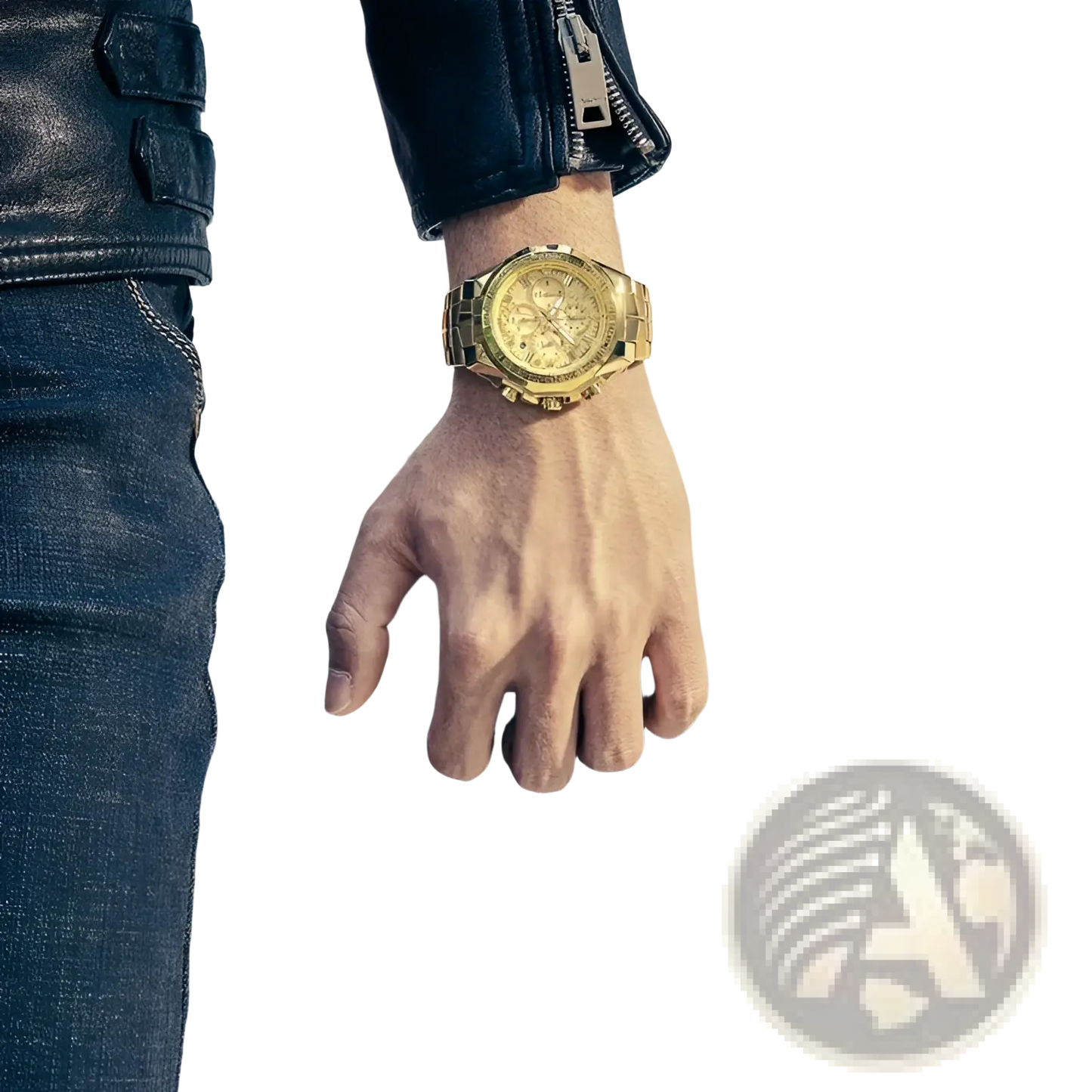 Gold Chronograph Watch Men Stainless Steel Luxury Timepiece