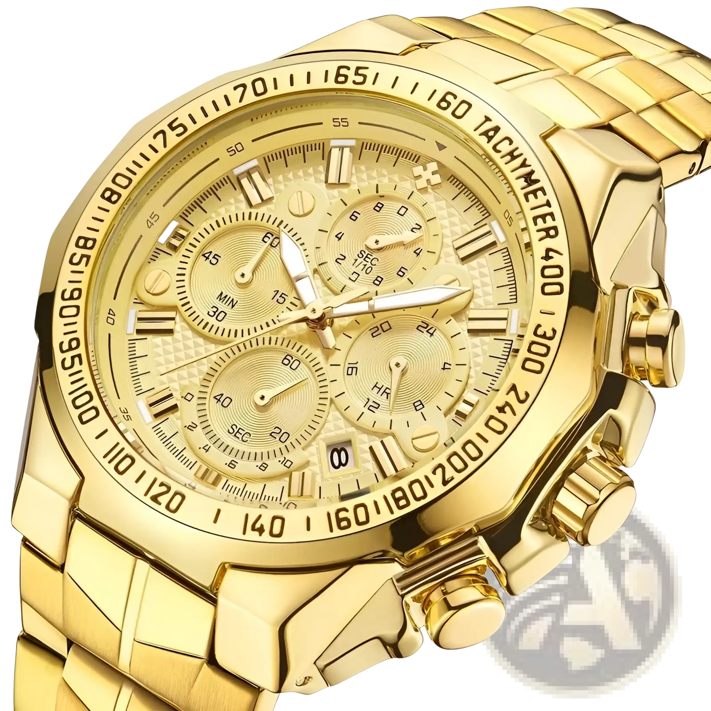 Gold Chronograph Watch Men Stainless Steel Luxury Timepiece