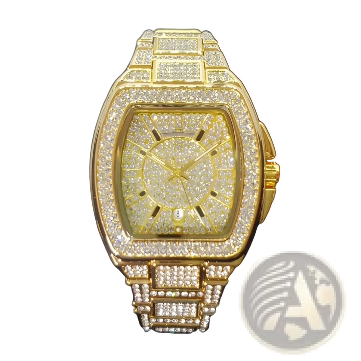 Gold Iced out Square Diamond Mens Watch Luxury Quartz