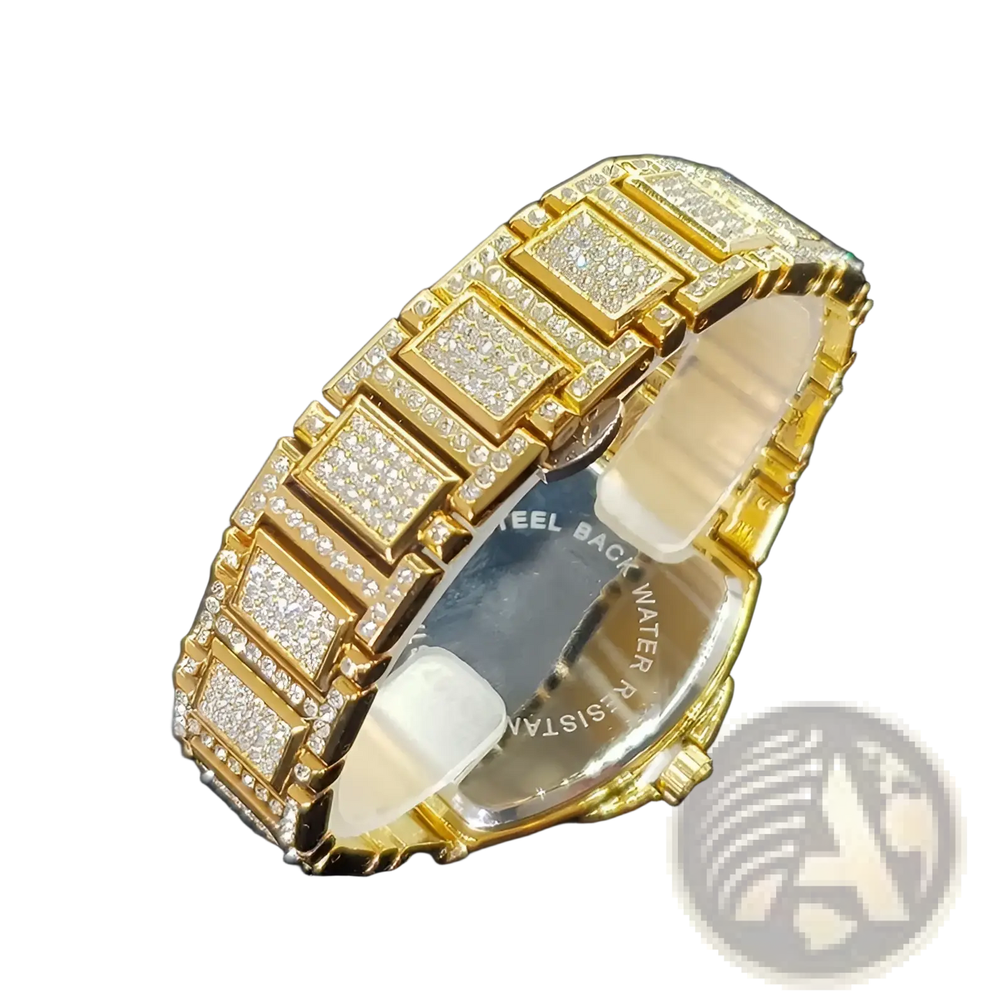 Gold Iced out Square Diamond Mens Watch Luxury Quartz
