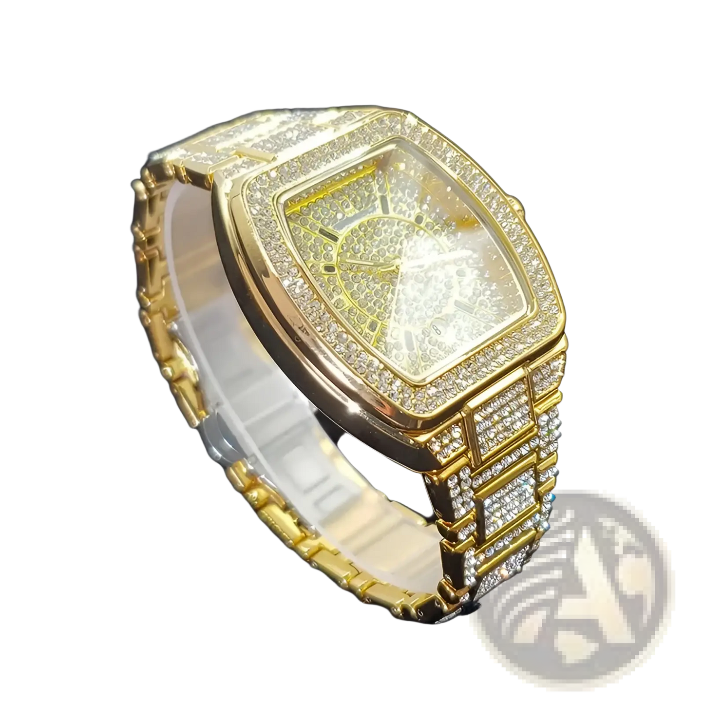 Gold Iced out Square Diamond Mens Watch Luxury Quartz