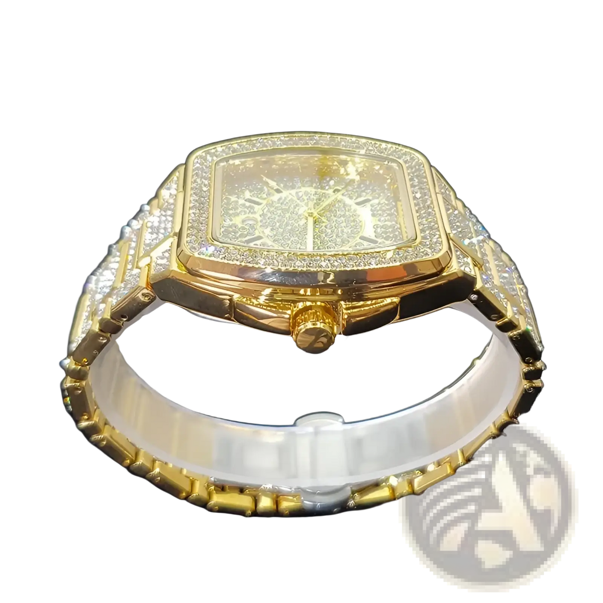 Gold Iced out Square Diamond Mens Watch Luxury Quartz