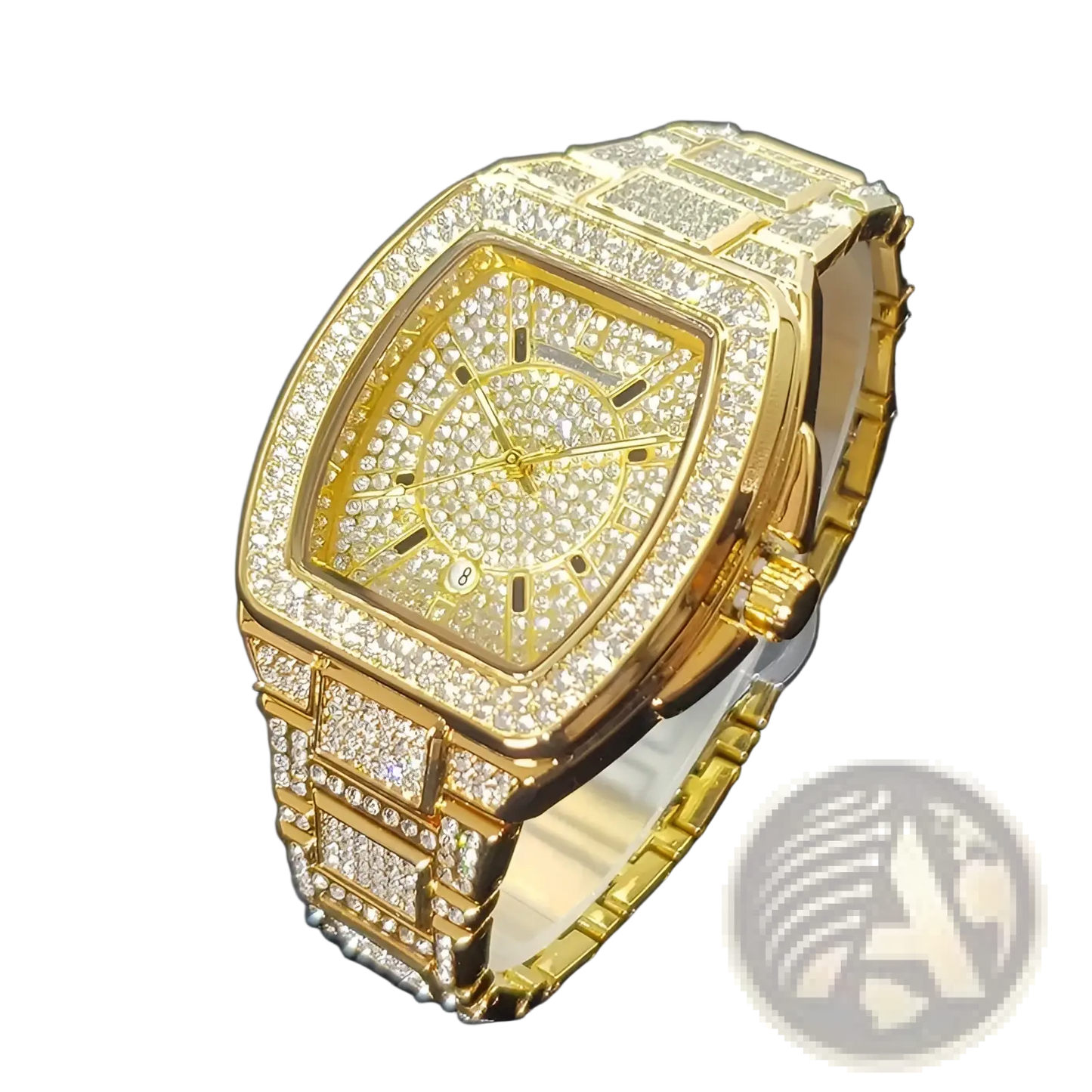 Gold Iced out Square Diamond Mens Watch Luxury Quartz