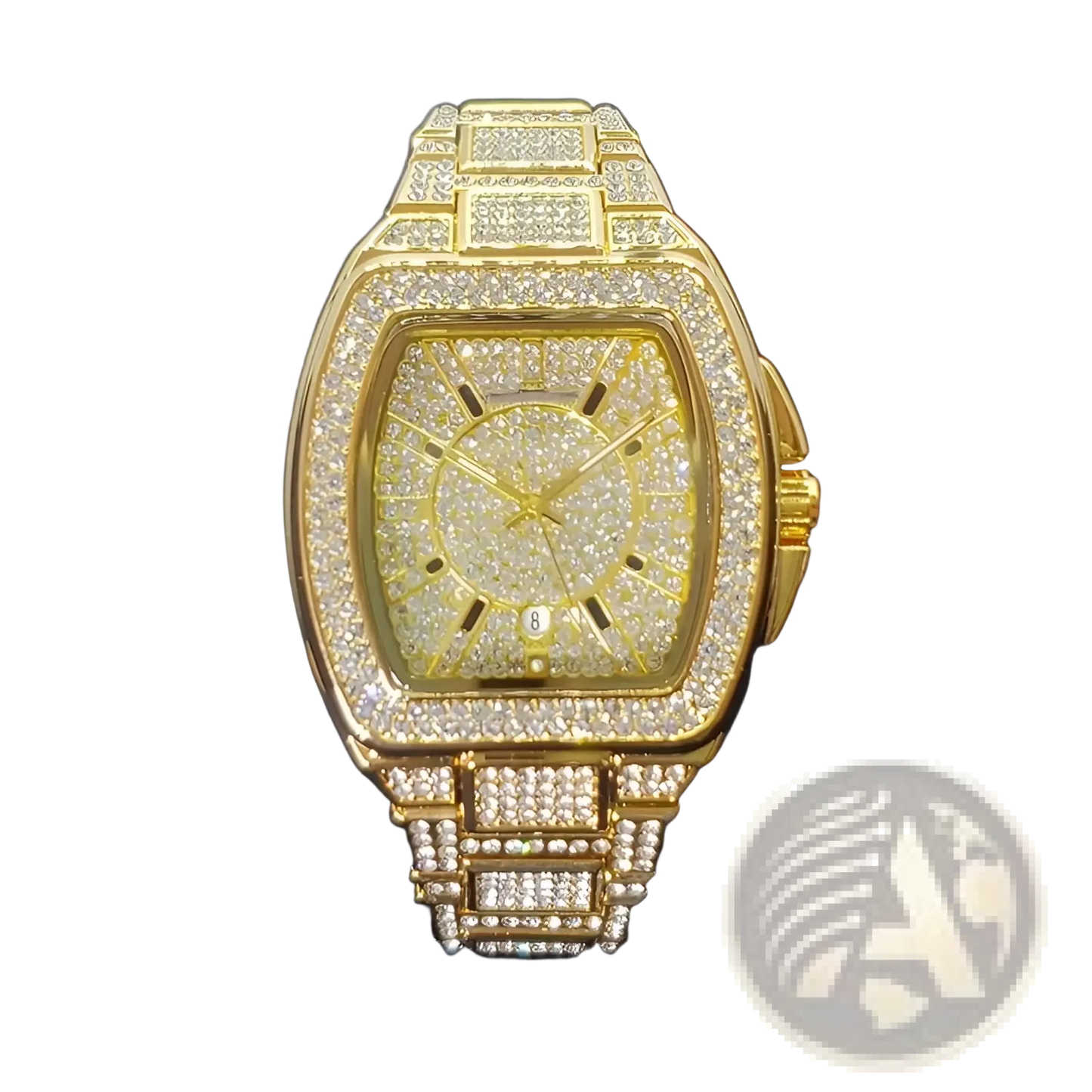 Gold Iced out Square Diamond Mens Watch Luxury Quartz