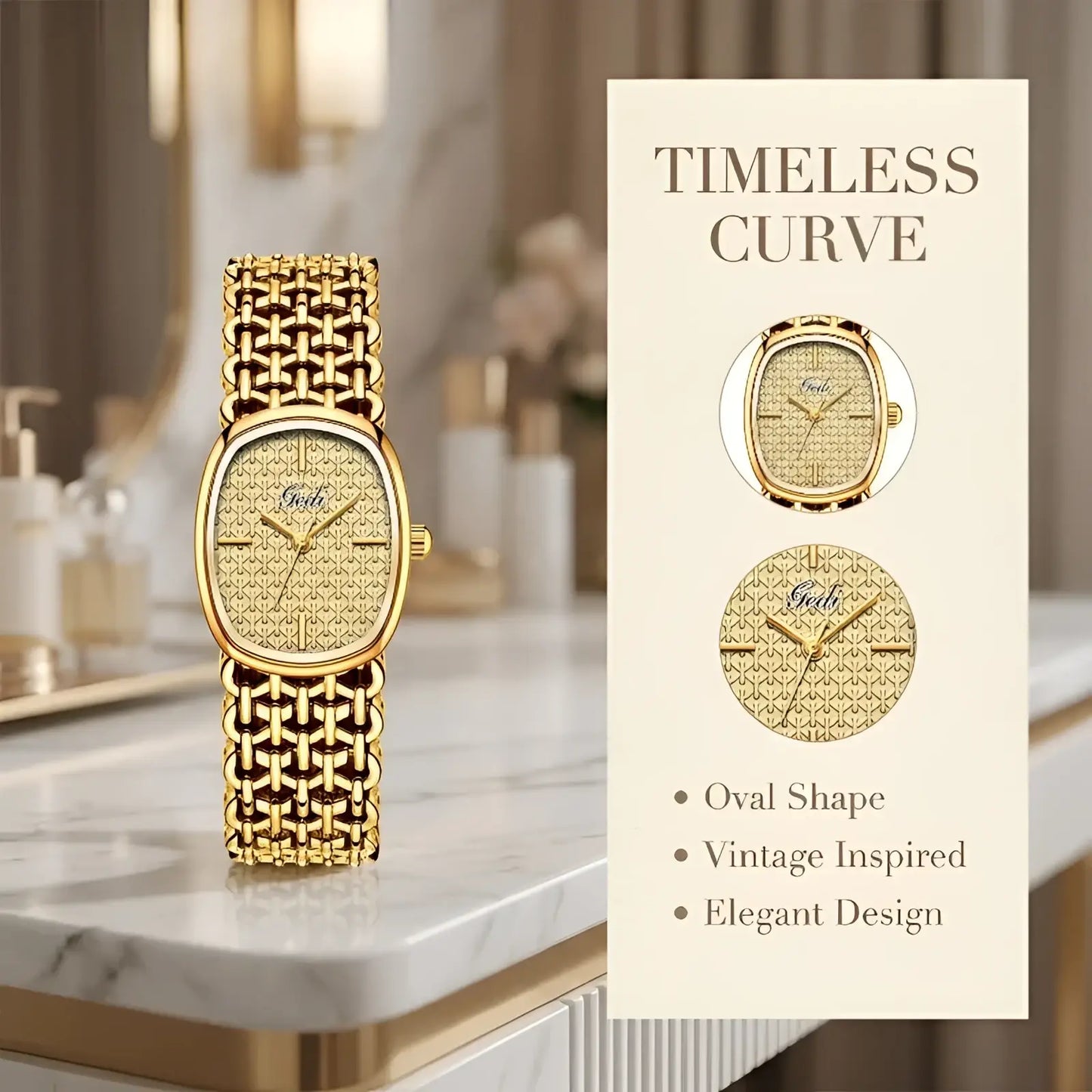 Gold Oval Women Watch Elegant Quartz Bracelet Timepiece