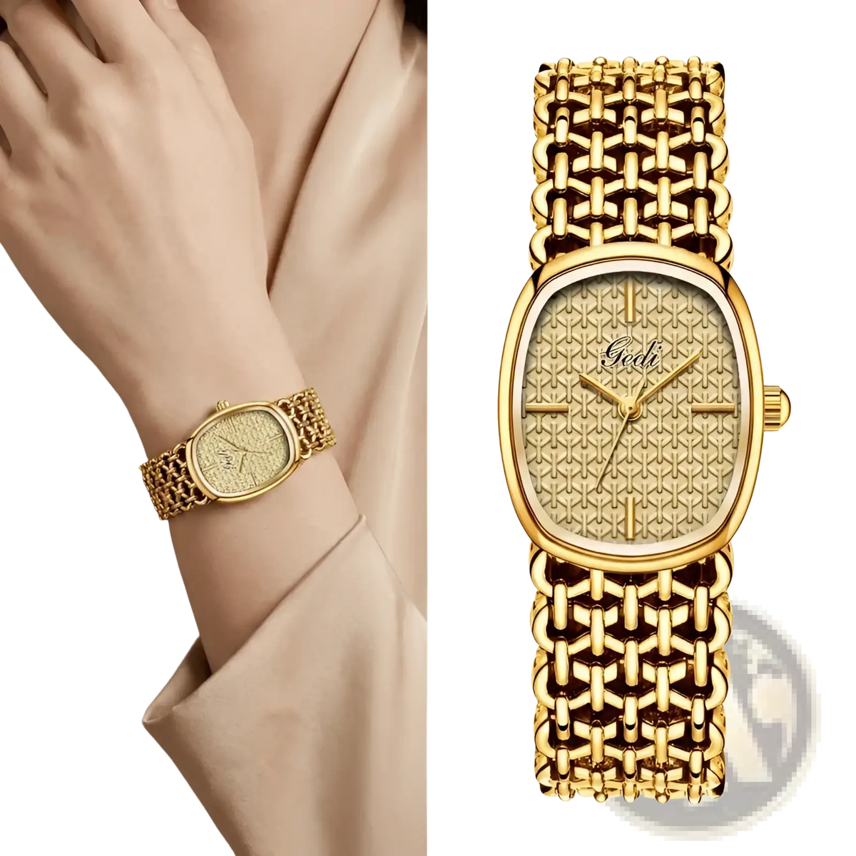Gold Oval Women Watch Elegant Quartz Bracelet Timepiece
