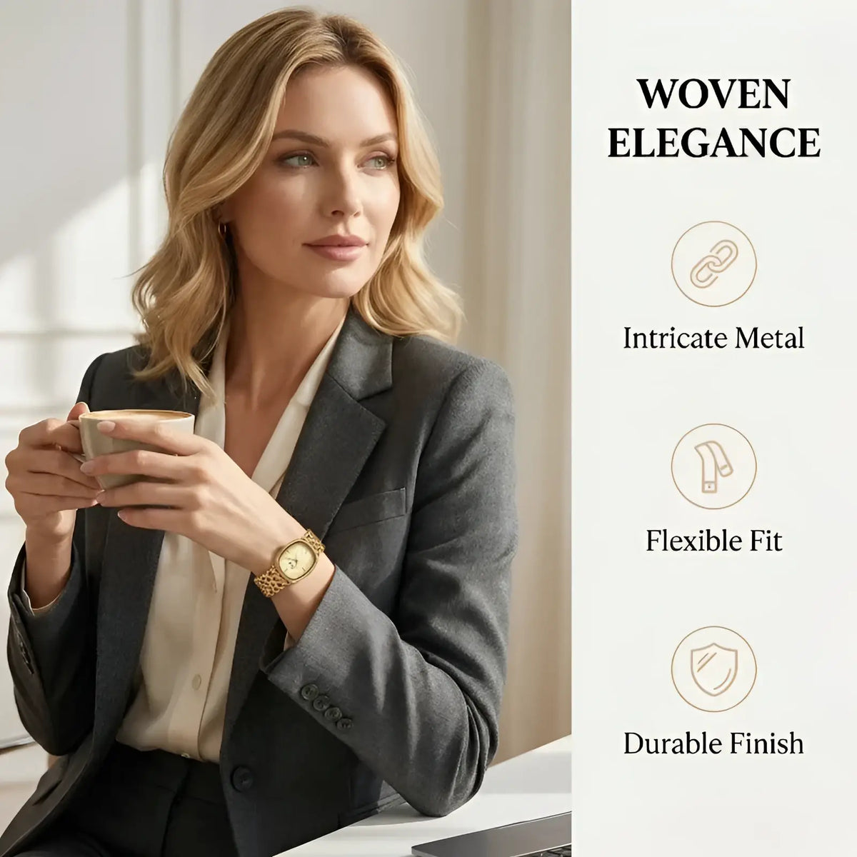 Gold Oval Women Watch Elegant Quartz Bracelet Timepiece