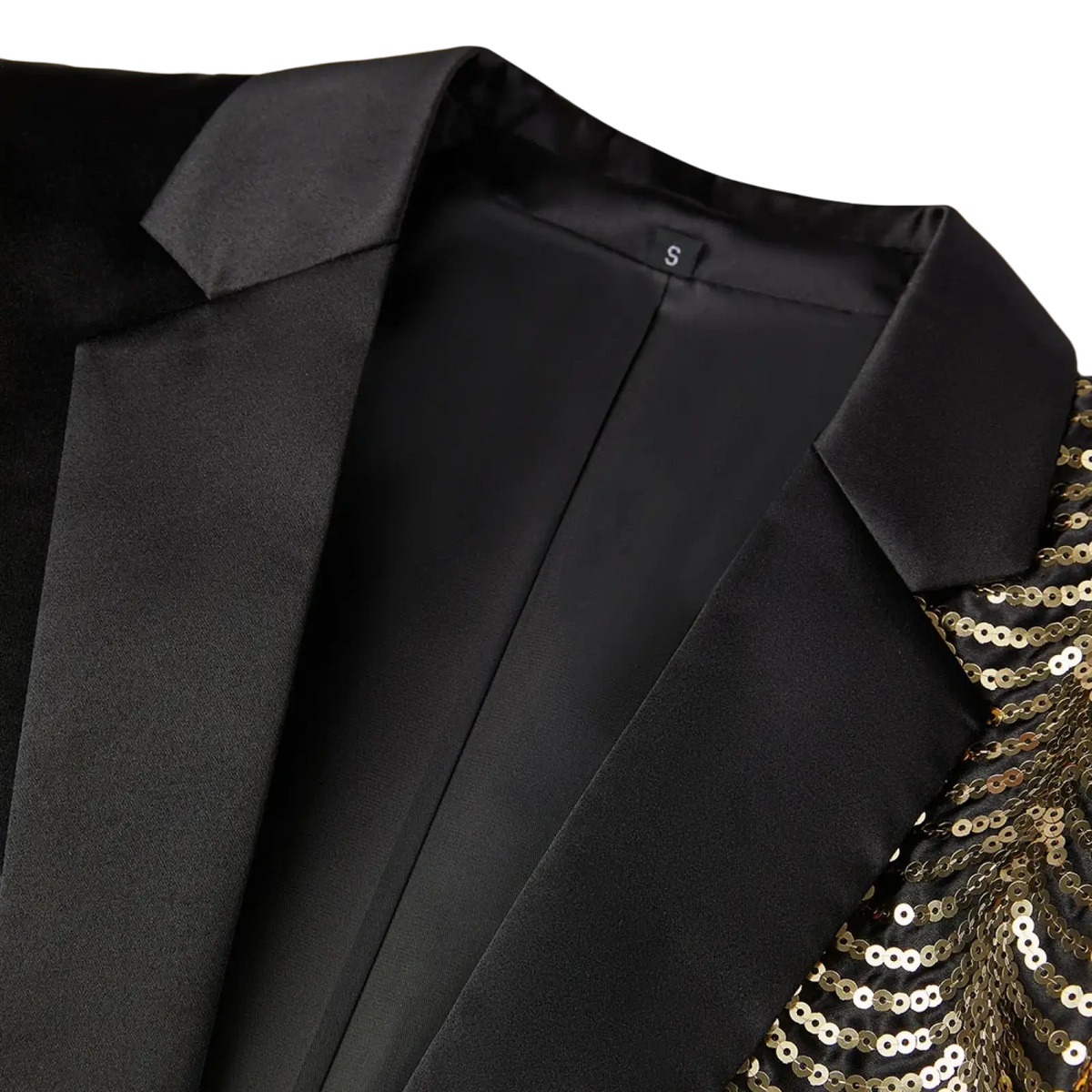 Gold Sequin Sleeve Black Satin Blazer Men