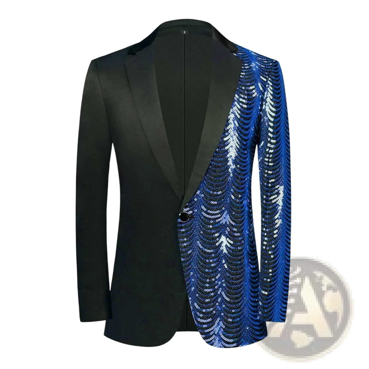Gold Sequin Sleeve Black Satin Blazer Men
