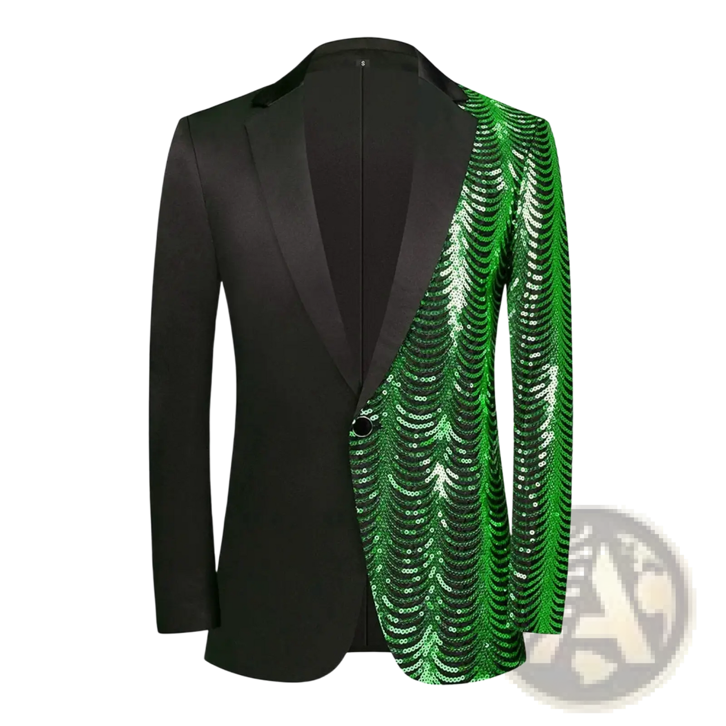 Gold Sequin Sleeve Black Satin Blazer Men