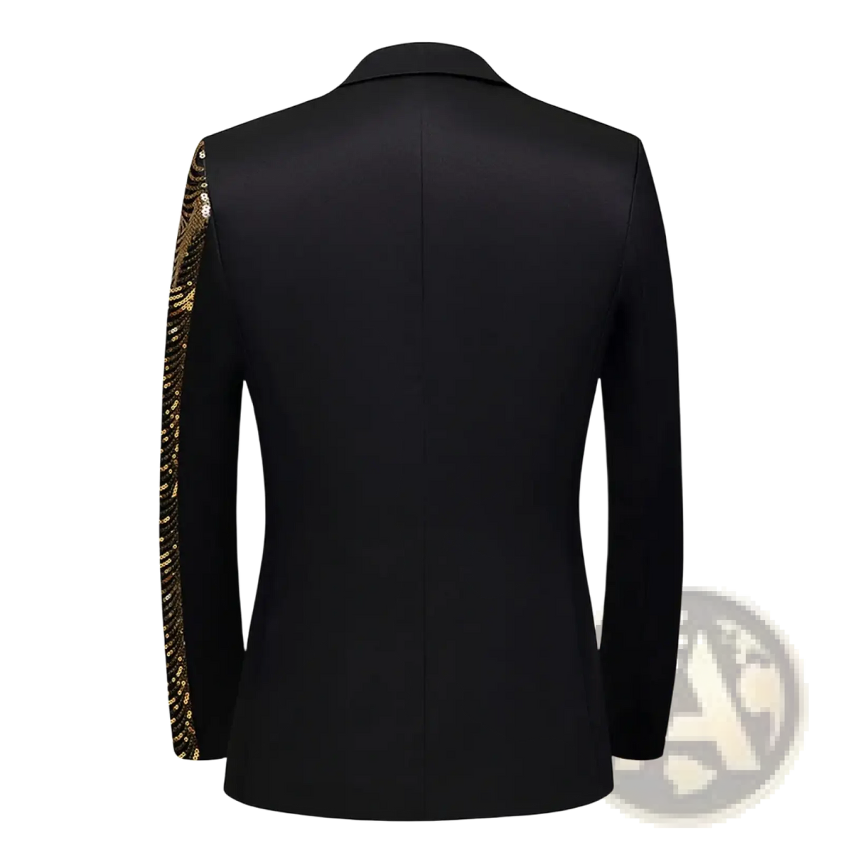 Gold Sequin Sleeve Black Satin Blazer Men