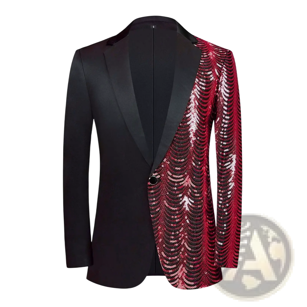 Gold Sequin Sleeve Black Satin Blazer Men