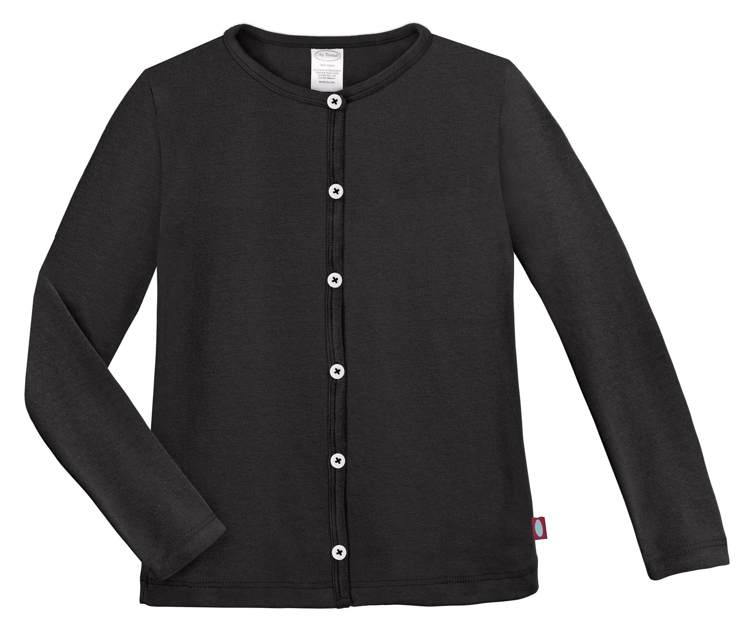 Girls Soft 100% Cotton Button-Down Cardigan | Black