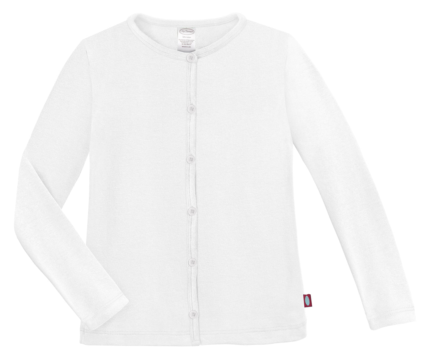 Girls Soft 100% Cotton Button-Down Cardigan | White