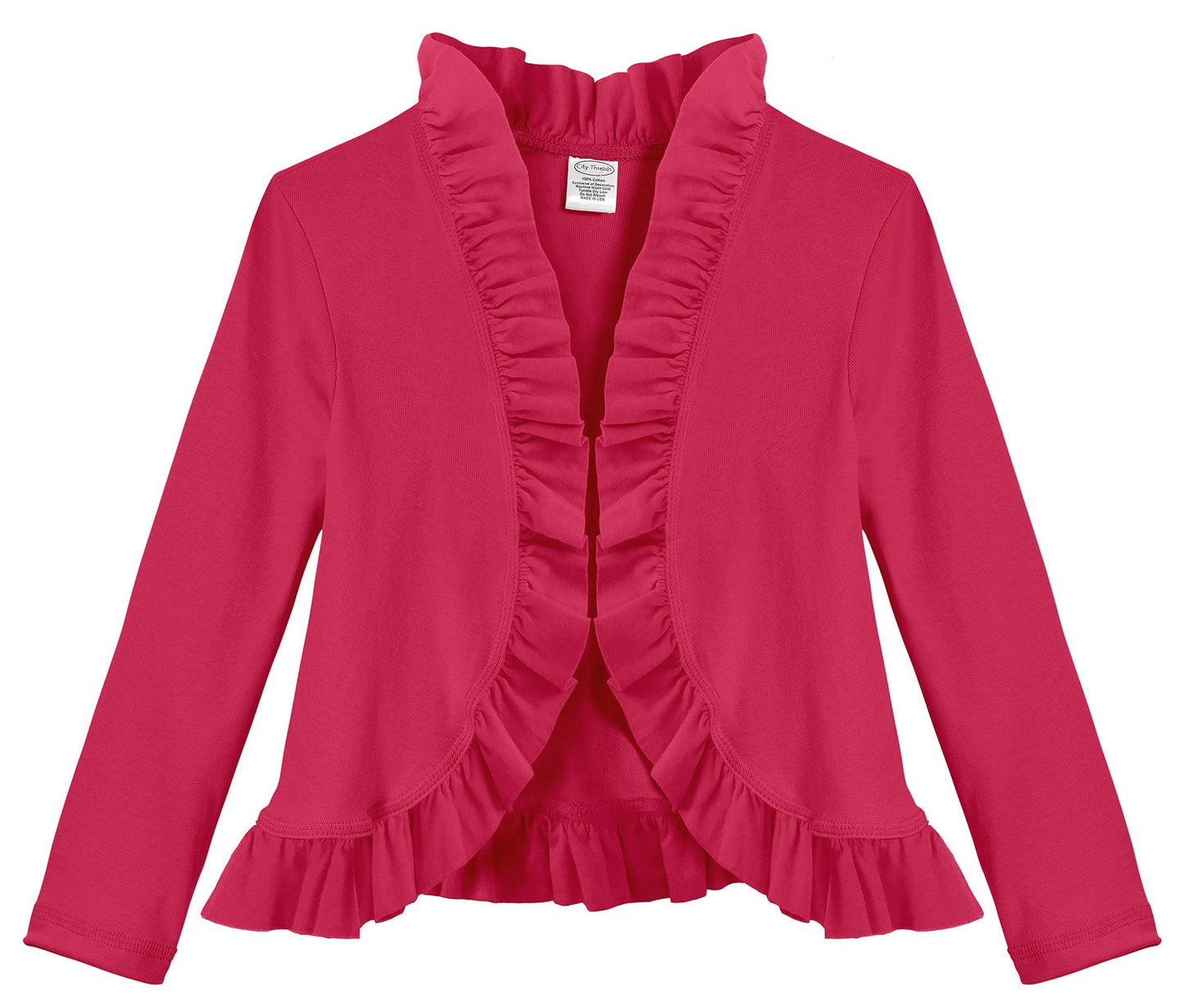 Girls Soft 100% Cotton Jersey Ruffle Cardigan