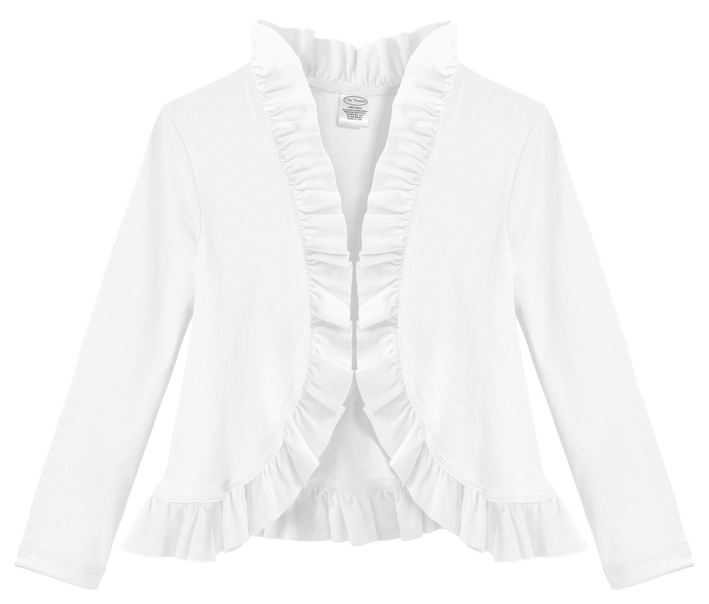 Girls Soft 100% Cotton Jersey Ruffle Cardigan