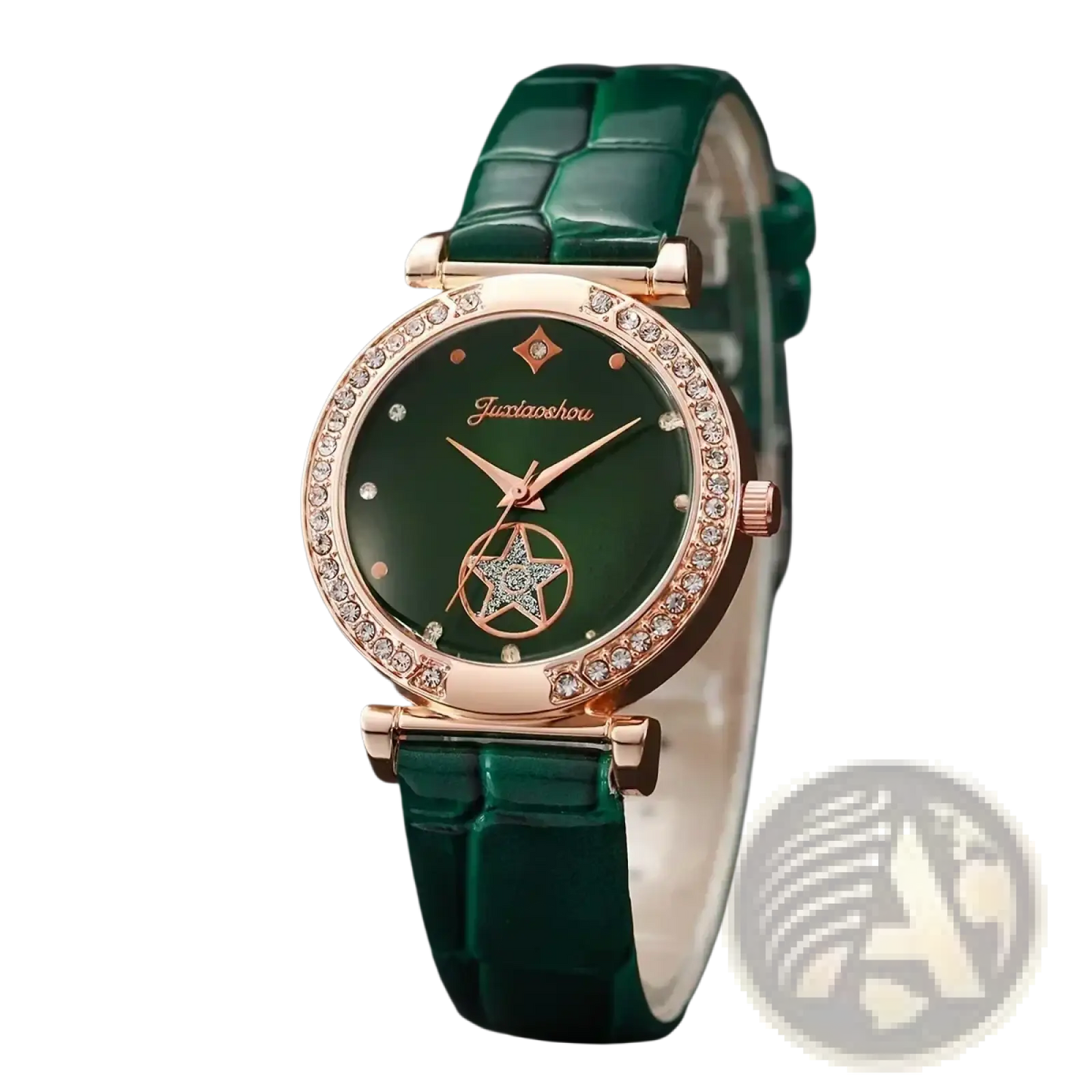 Green Quartz Watch and Jewelry Set for Women