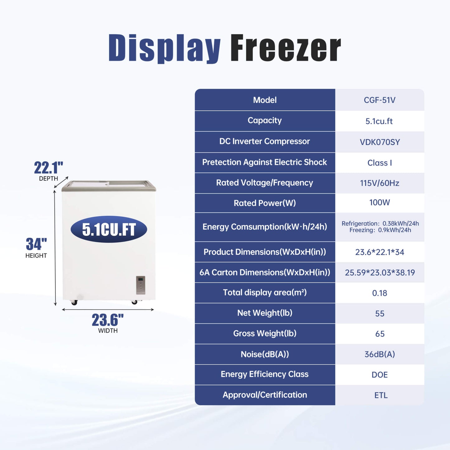 High-Efficiency Commercial Display Chest Freezer With Sliding Glass Door (SAK53174)