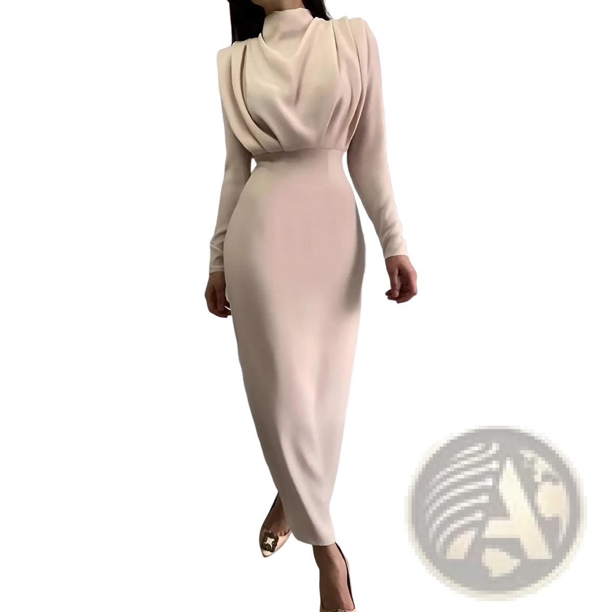 High Neck Structured Long Sleeve Maxi Dress