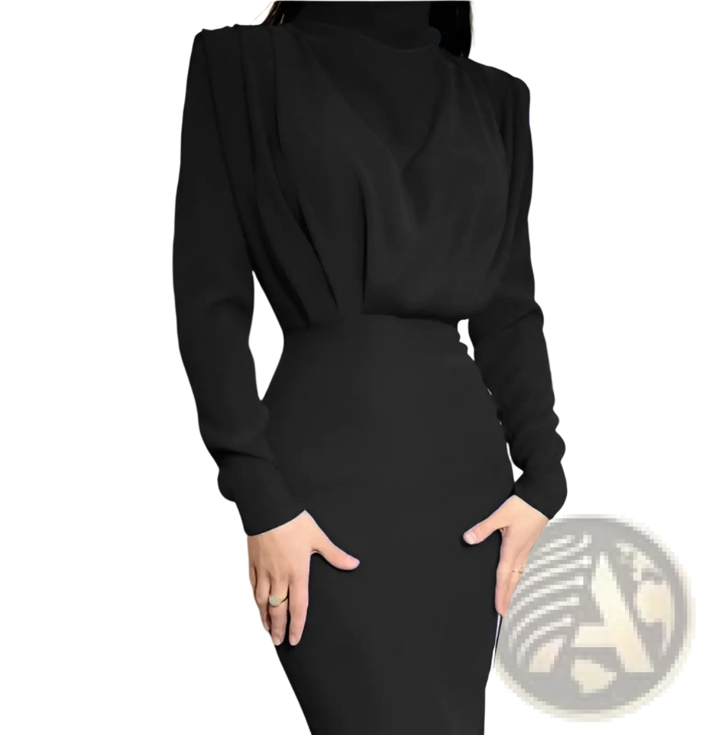 High Neck Structured Long Sleeve Maxi Dress