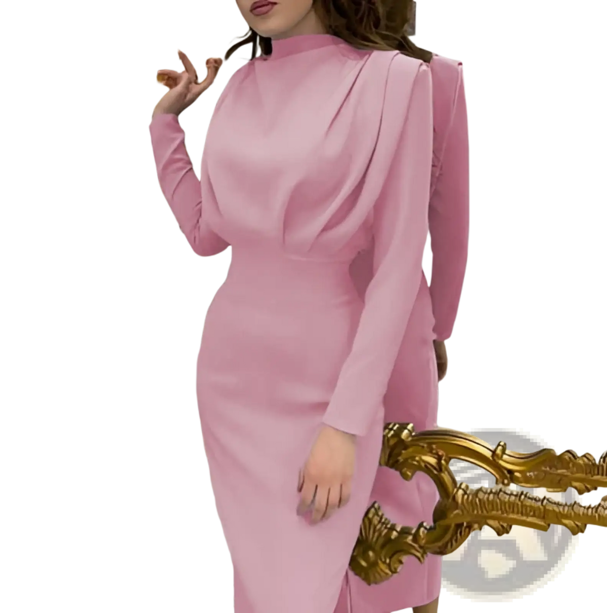 High Neck Structured Long Sleeve Maxi Dress