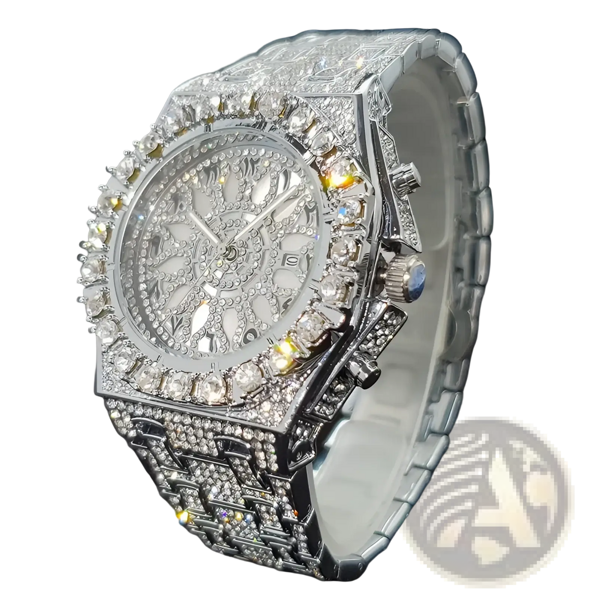 Iced Diamond Men's Quartz Watch Luxury Silver Hip Hop Timepiece