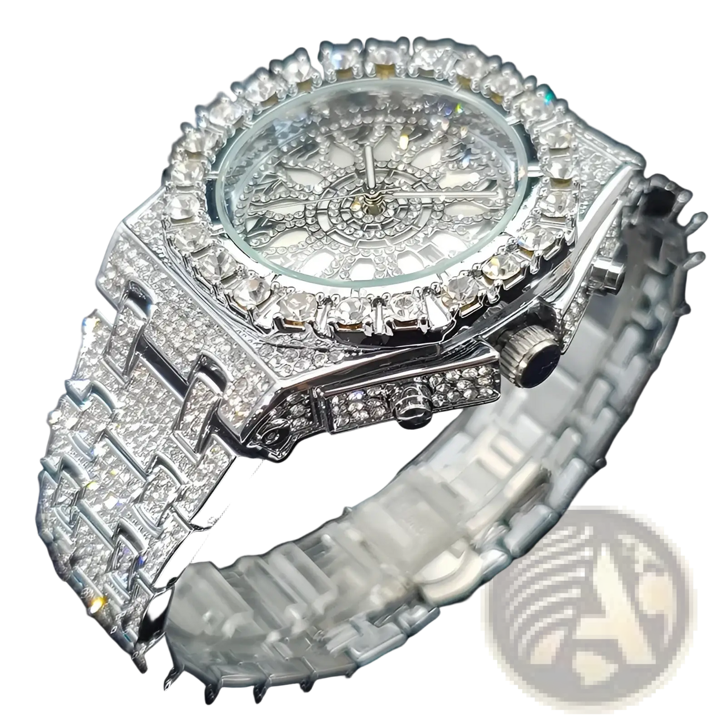 Iced Diamond Men's Quartz Watch Luxury Silver Hip Hop Timepiece