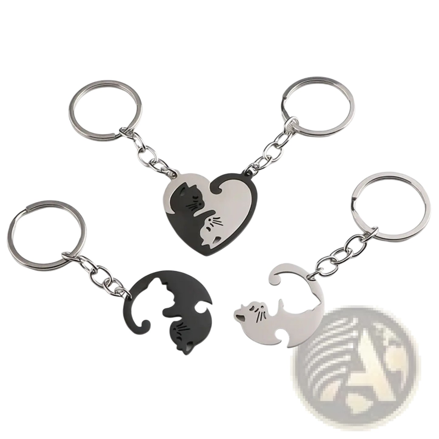 Interlocking Cat Couple Keychain Set