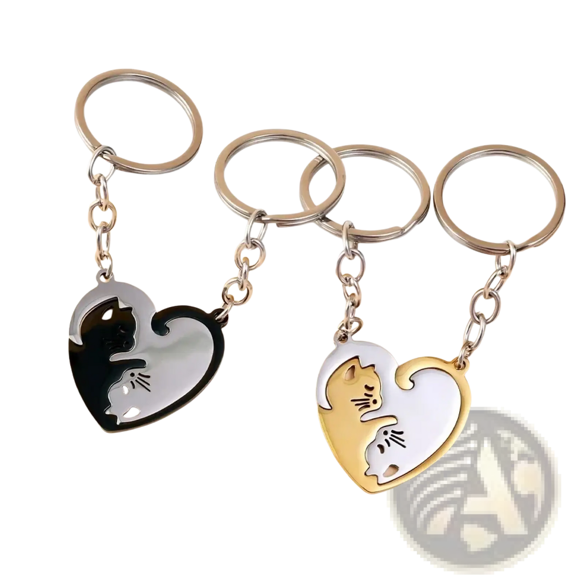 Interlocking Cat Couple Keychain Set