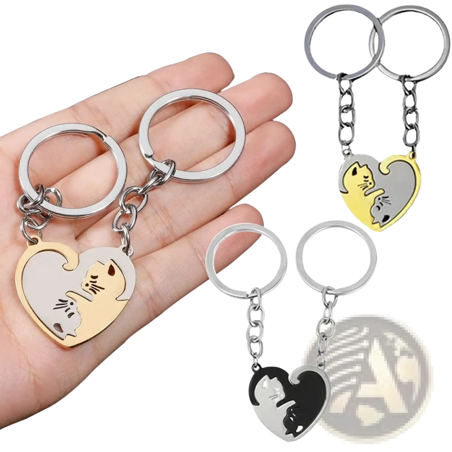 Interlocking Cat Couple Keychain Set