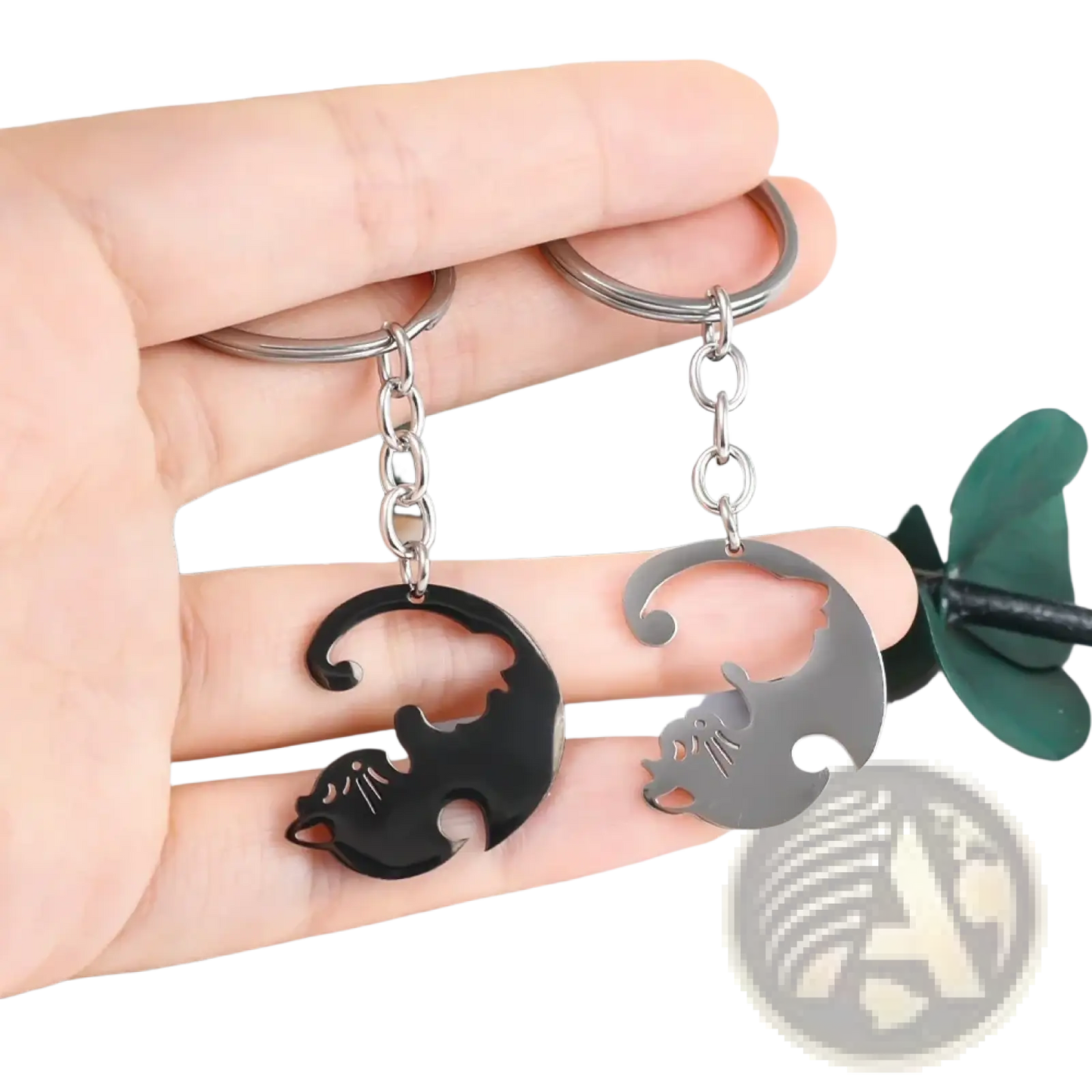 Interlocking Cat Couple Keychain Set