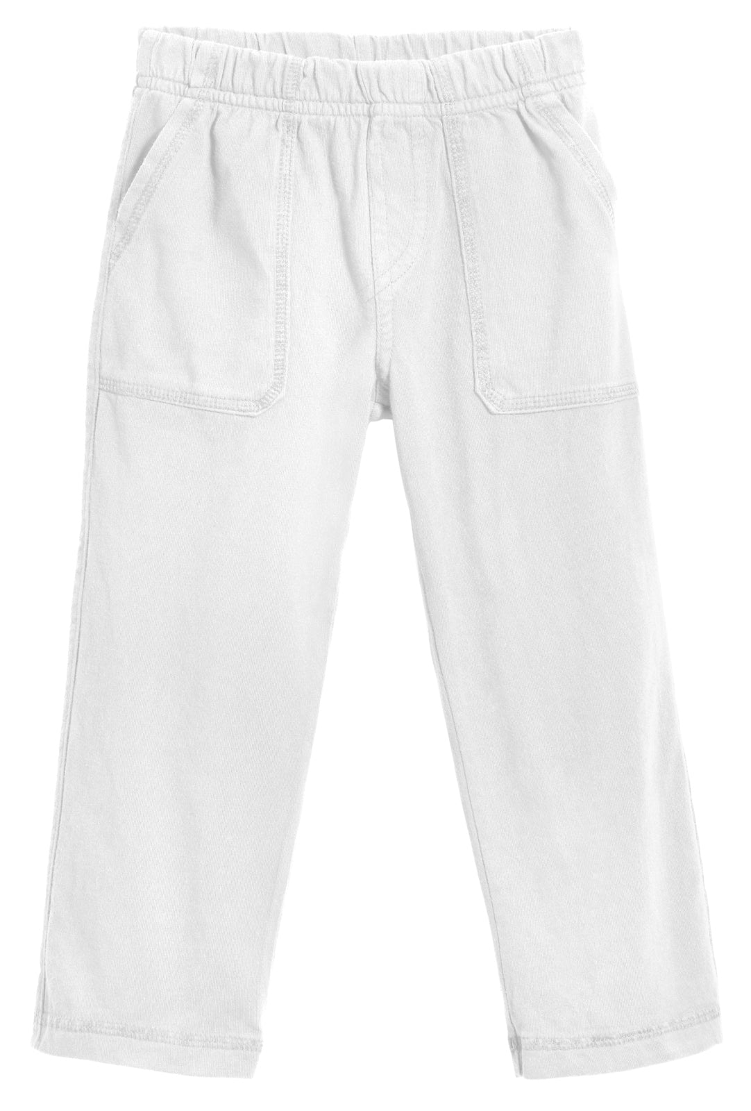 Boys Soft 100% Cotton 3-Pocket Jersey Pants - UPF 50+ | White