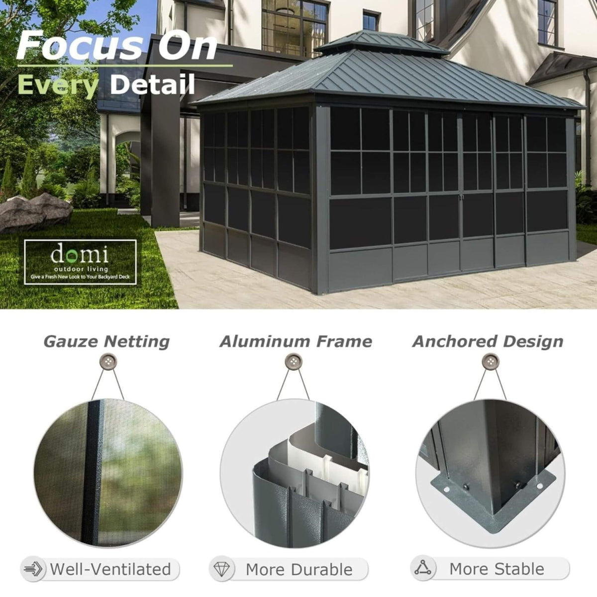 [12X14FT] Veranda Large Heavy-Duty All-Season Steel Top Aluminum Double Roof Backyard Sunroom (SAK97284)