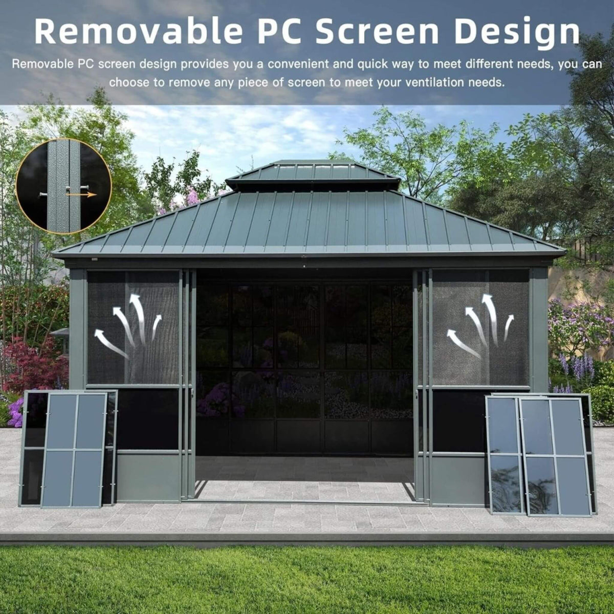[12X14FT] Veranda Large Heavy-Duty All-Season Steel Top Aluminum Double Roof Backyard Sunroom (SAK97284)