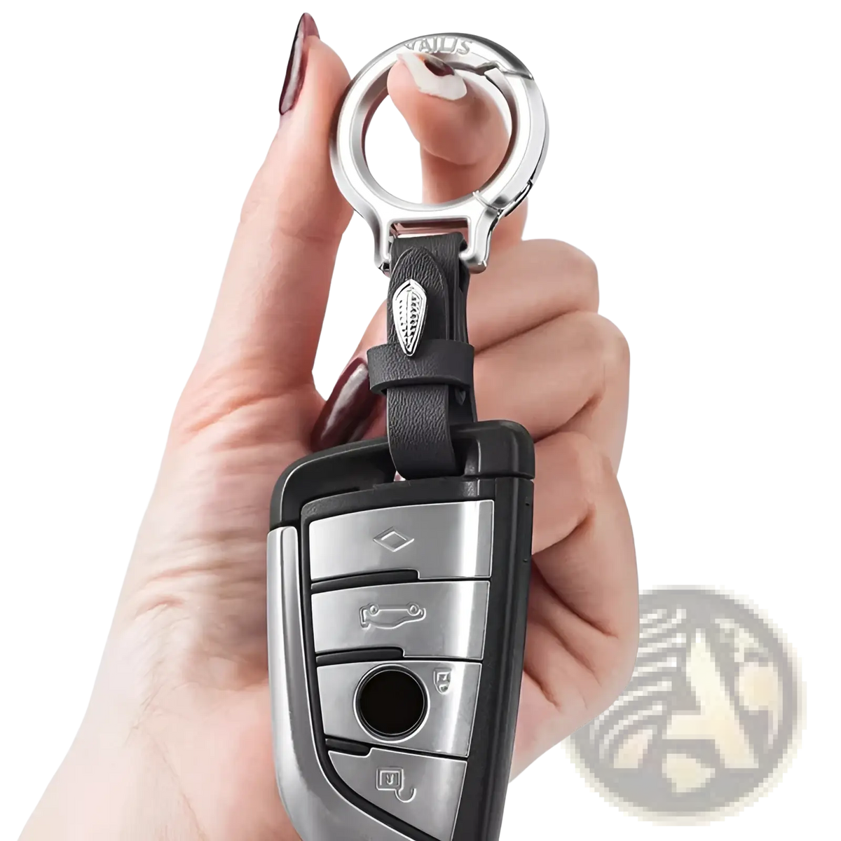 Leather Car Keychain with Leaf Charm