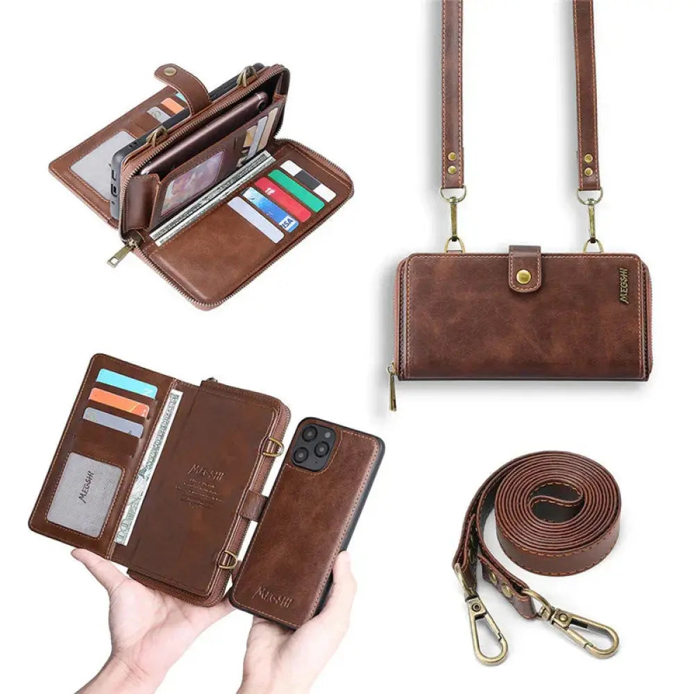 Samsung Galaxy Note Leather Zipper Wallet Case with Strap